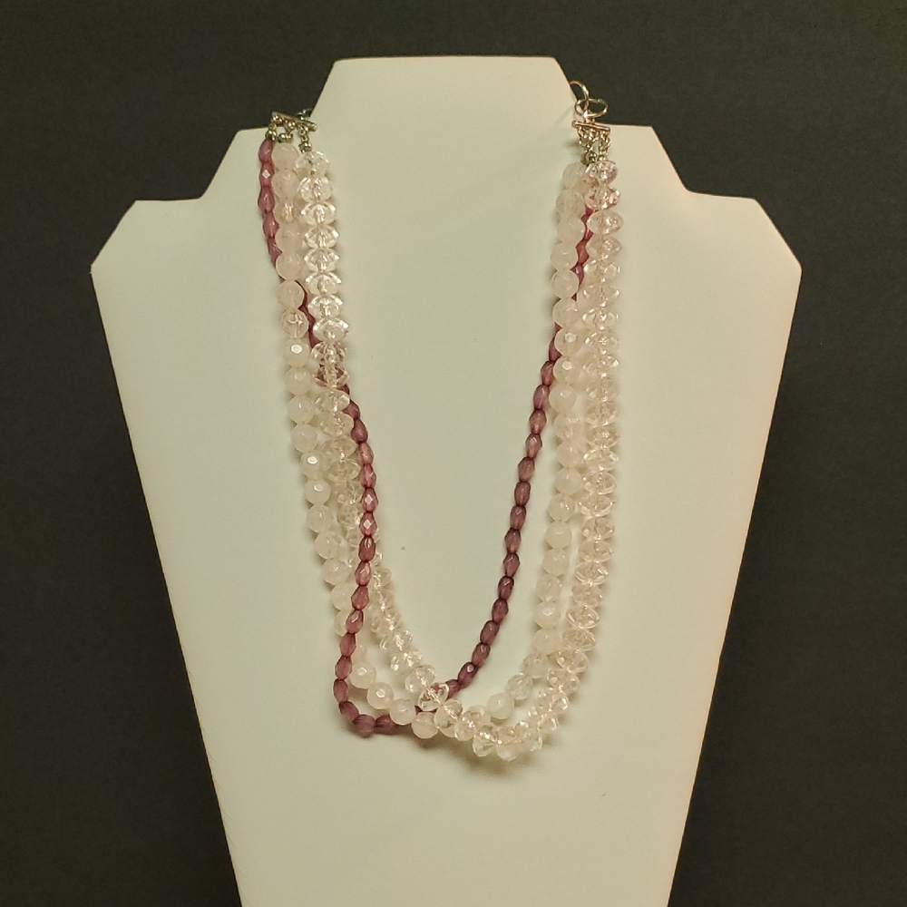 Lavender, Opaque And Clear Beaded Necklace